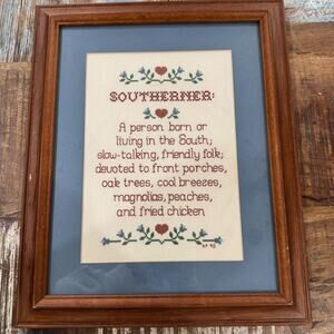 Vintage 1990 Cross Stitch Embroider Southerner Country Rustic Granny Core 16x13